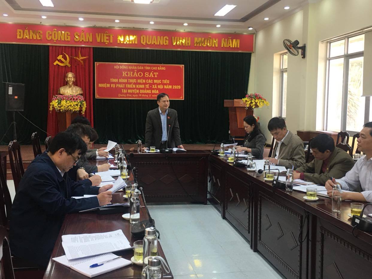 Đ/c Đàm Viết Hà - Phó Chủ tịch HĐND tỉnh phát biểu kết luận buổi làm việc tại huyện Quảng Hoà