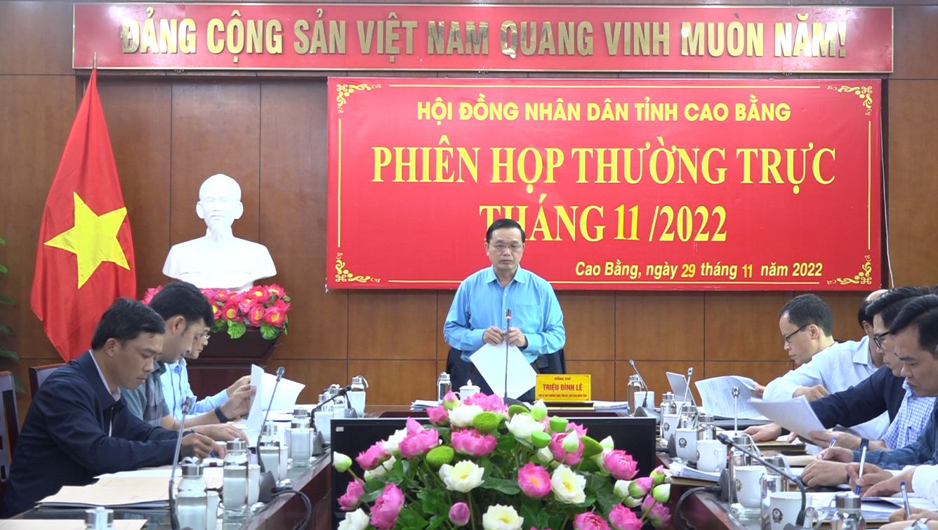 Đồng chí Triệu Đình Lê, Phó Bí thư Thường trực Tỉnh uỷ, Chủ tịch HĐND tỉnh phát biểu tại phiên họp.