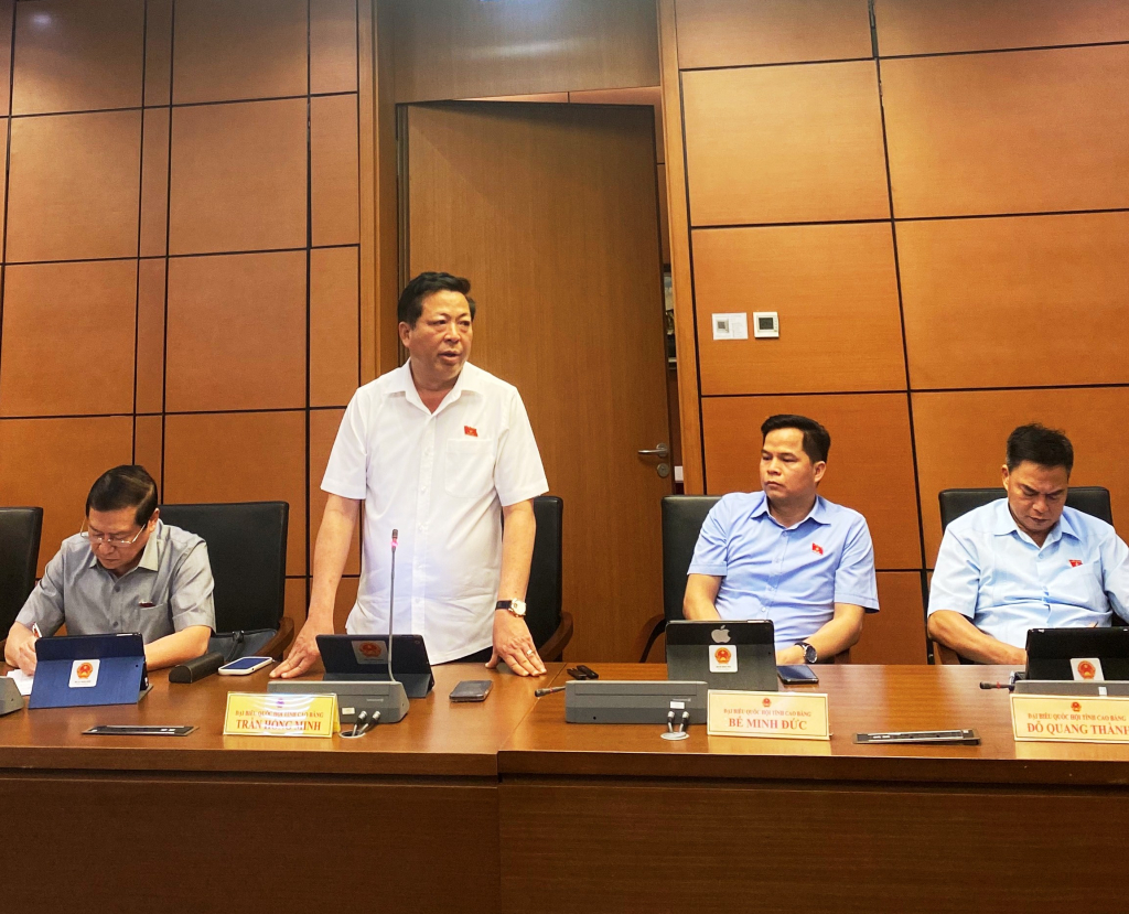Bí thư Tỉnh ủy Trần Hồng Minh phát biểu thảo luận tại tổ về Dự án Luật Lực lượng tham gia bảo vệ an ninh trật tự ở cơ sở.