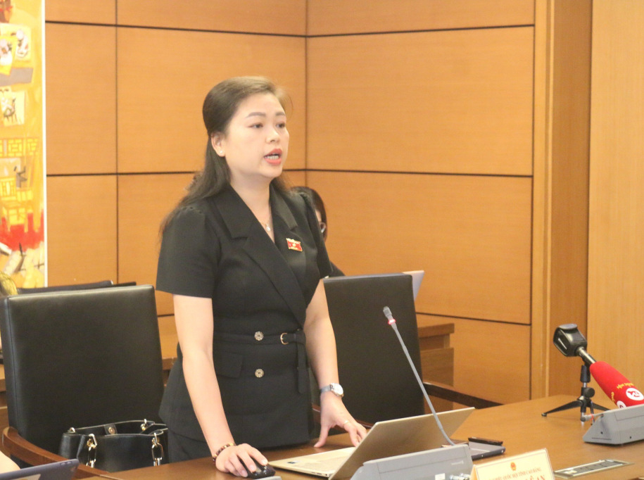 Đại biểu Quốc hội tỉnh Đoàn Thị Lê An phát biểu thảo luận ở tổ về Luật Bảo hiểm xã hội (sửa đổi).