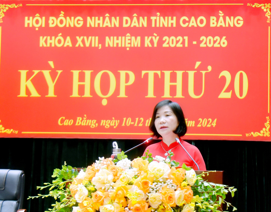Phó Chủ tịch UBND tỉnh Nguyễn Bích Ngọc báo cáo tình hình phát triển kinh tế - xã hội 6 tháng đầu năm 2024