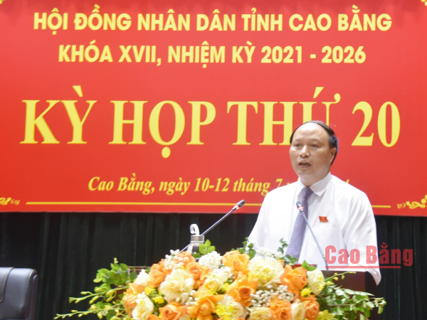 Phó Chủ tịch UBND tỉnh Hoàng Văn Thạch báo cáo kết quả giải quyết kiến nghị cử tri tại kỳ họp 20 (nguồn ảnh BCB)