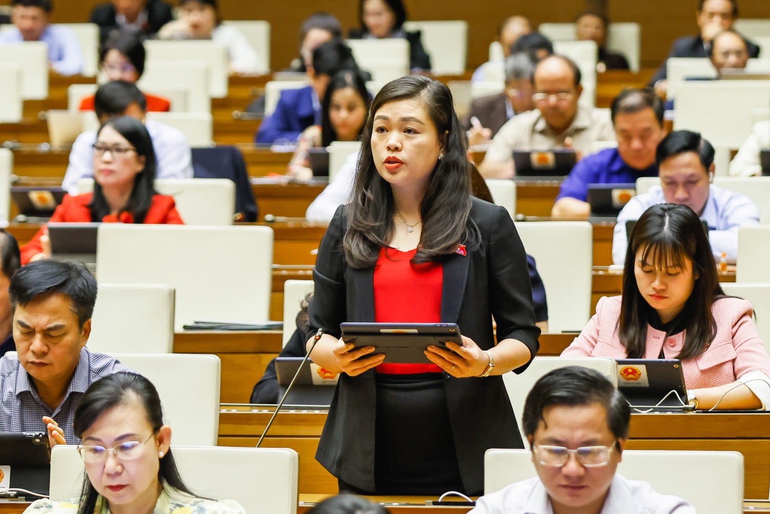 ĐBQH Đoàn Thị Lê An thảo luận tại hội trường về dự án Luật Quản lý và đầu tư vốn nhà nước tại doanh nghiệp