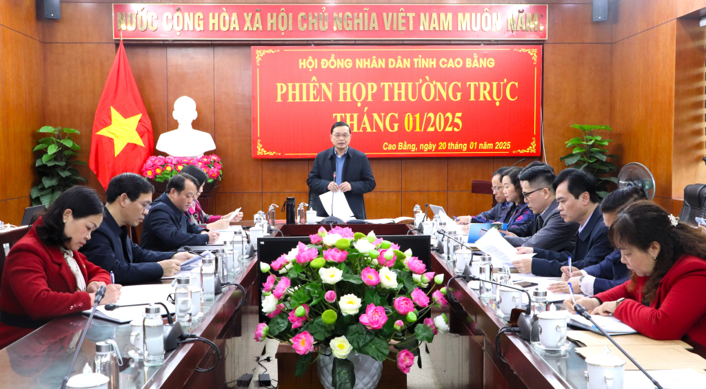 Phó Bí thư Thường trực Tỉnh ủy, Chủ tịch HĐND tỉnh Triệu Đình Lê phát biểu chỉ đạo phiên họp.