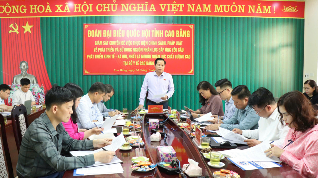 Phó Trưởng đoàn chuyên trách Đoàn đại biểu Quốc hội tỉnh Bế Minh Đức phát biểu tại buổi giám sát.