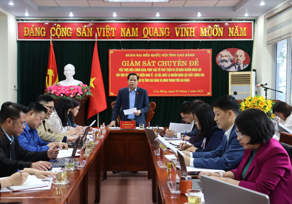 Phó Trưởng đoàn chuyên trách Đoàn đại biểu Quốc hội tỉnh Bế Minh Đức phát biểu kết luận buổi giám sát.