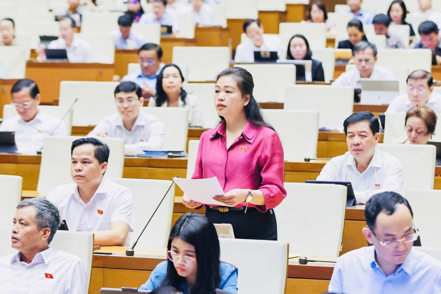 Đại biểu Quốc hội tỉnh Đoàn Thị Lê An phát biểu thảo luận tại Hội trường về Dự án Luật Hóa chất (sửa đổi)