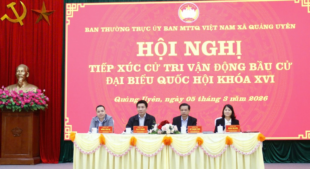 Các ứng cử viên đại biểu Quốc hội khóa XVI, đơn vị bầu cử số 2 tiếp xúc cử tri các xã: Quảng Uyên, Độc Lập, Hạnh Phúc, Phục Hòa và Bế Văn Đàn