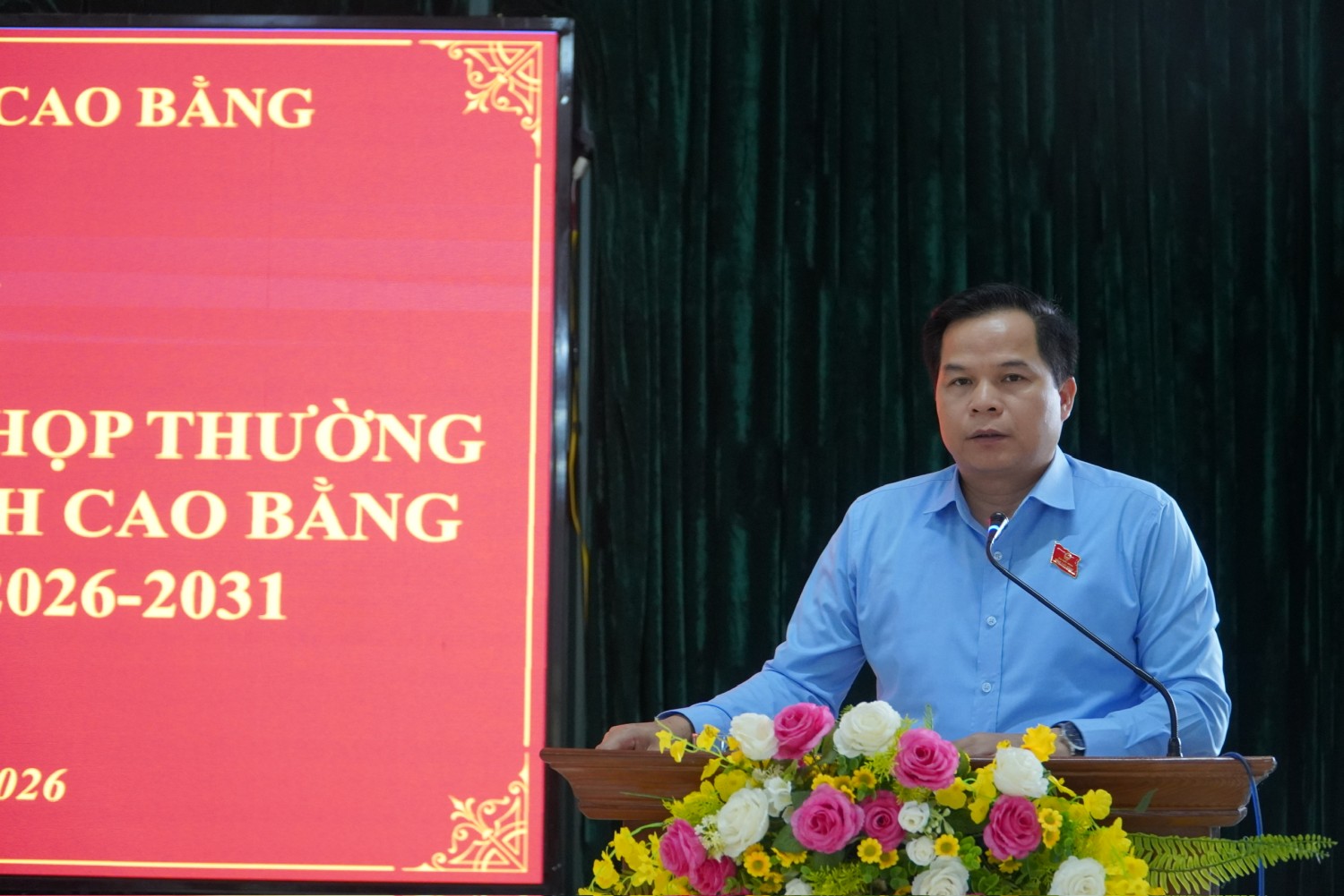 Phó Chủ tịch HĐND tỉnh Bế Minh Đức phát biểu tại Hội nghị TXCT